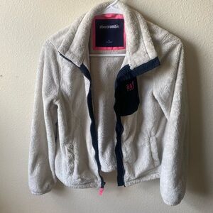 Abercrombie & Fitch Cream and Dark Navy Blue Fleece Jacket